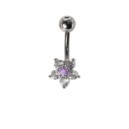 Steel Crystal Cluster Flower Navel Bar