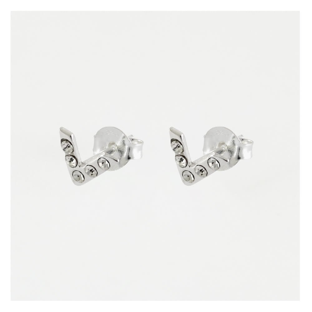 Silver Crystal V-Shape Chevron Stud Earrings