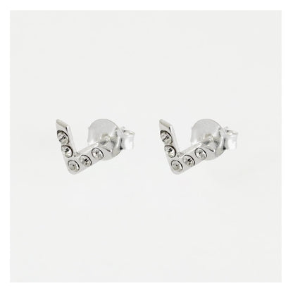 Silver Crystal V-Shape Chevron Stud Earrings