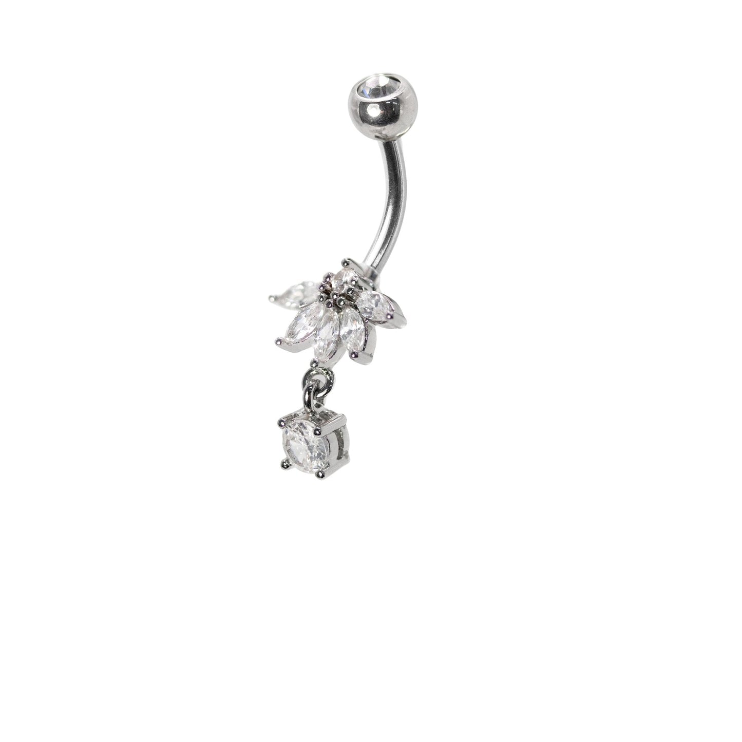 Steel Falling Petal Marquise Dangle Belly Bar