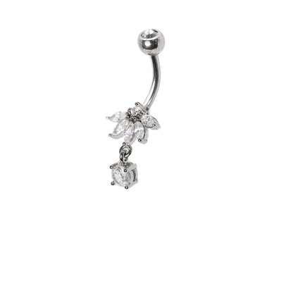 Steel Falling Petal Marquise Dangle Belly Bar