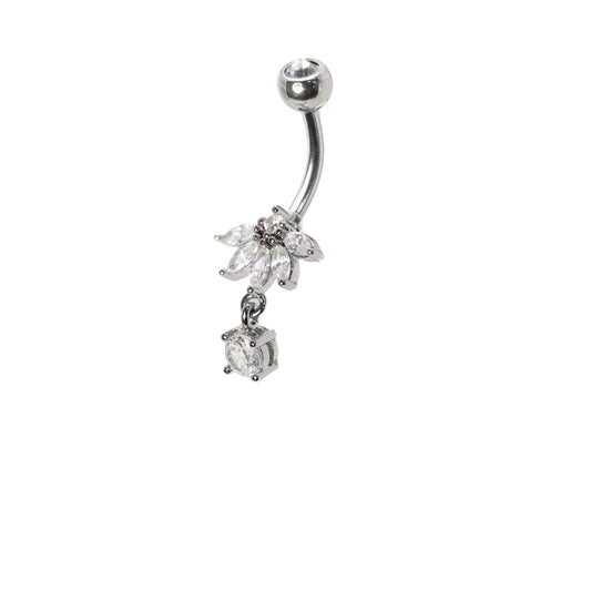 Steel Falling Petal Marquise Dangle Belly Bar