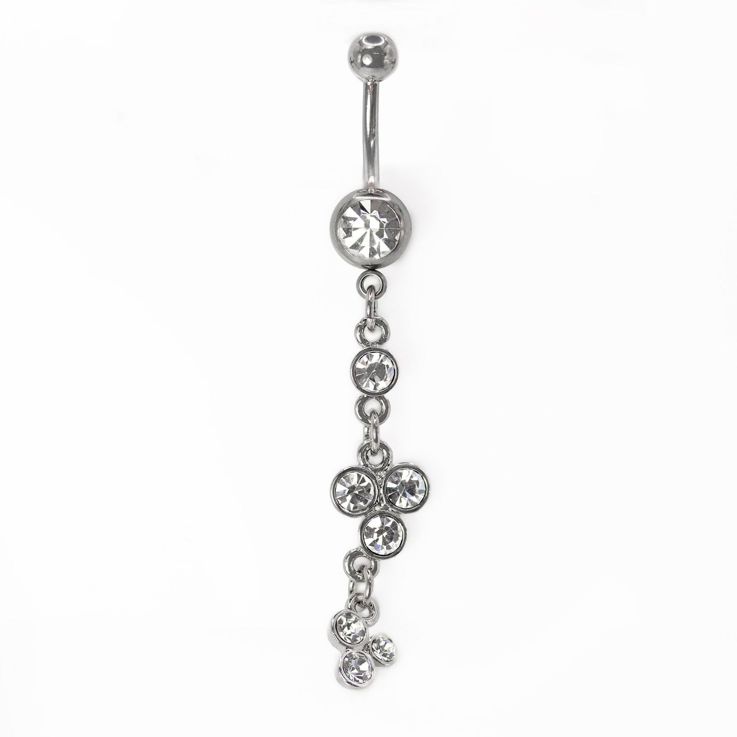 Steel Multi-Crystal Cascade Dangle Belly Bar