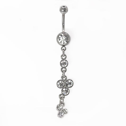 Steel Multi-Crystal Cascade Dangle Belly Bar
