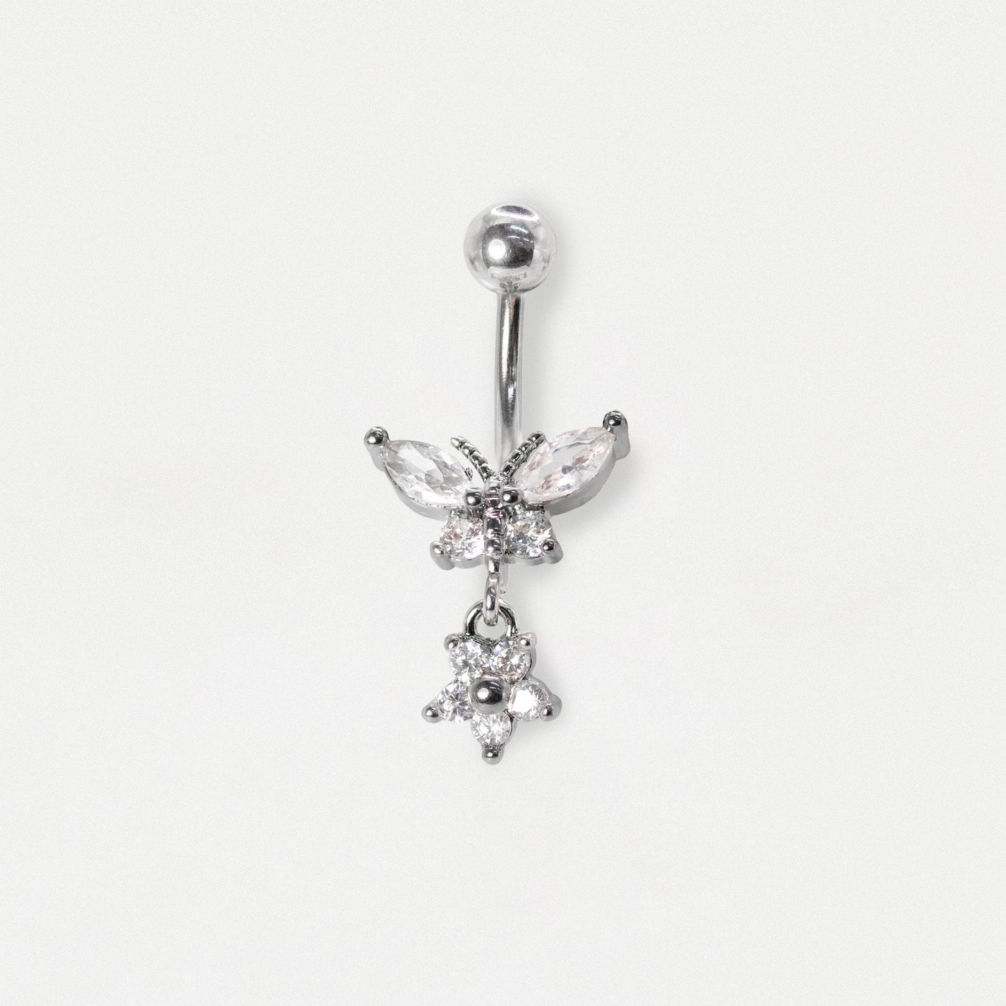 Steel Butterfly & Flower Dangle Belly Bar