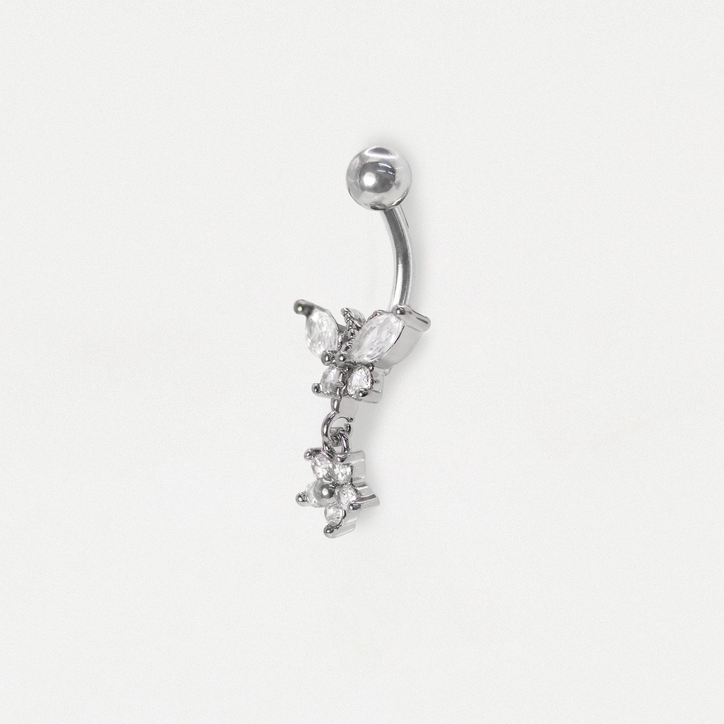 Steel Butterfly & Flower Dangle Belly Bar