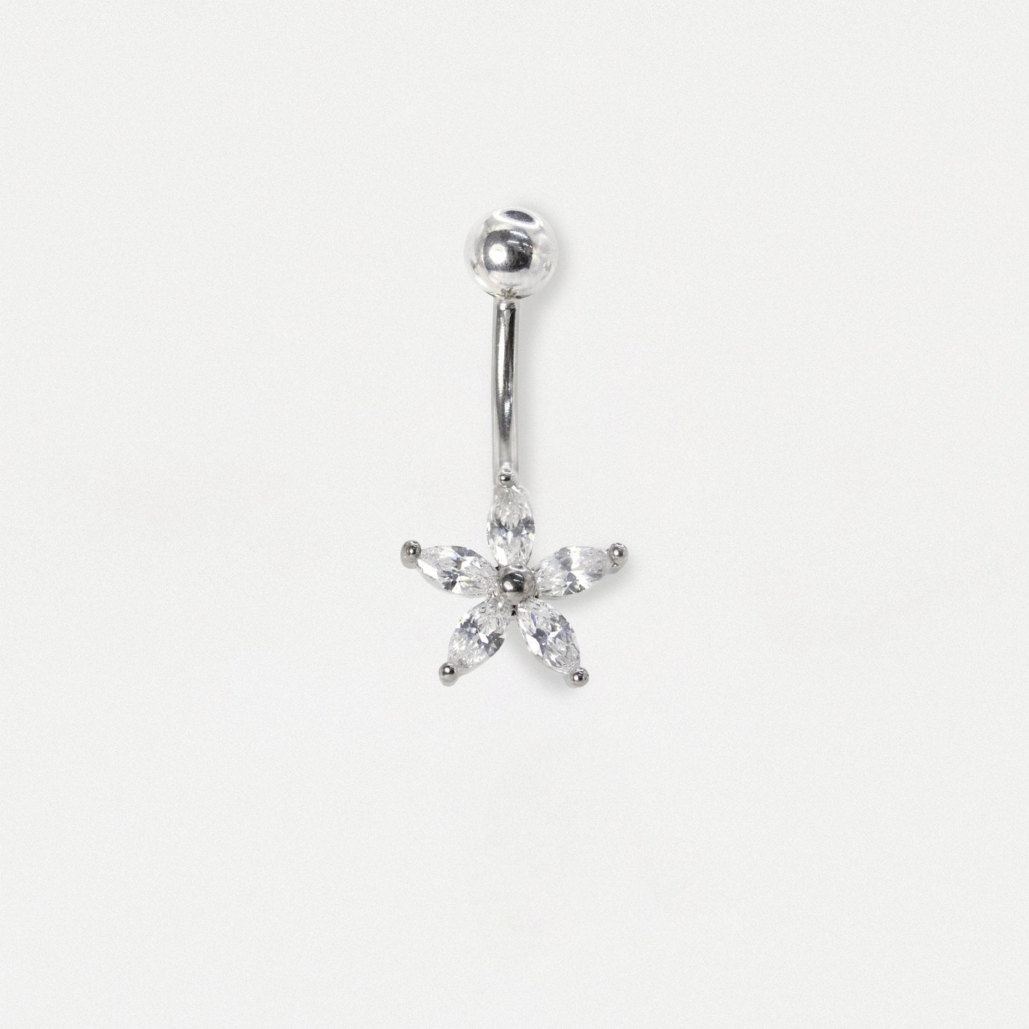 Steel Marquise Crystal Periwinkle Flower Belly Bar