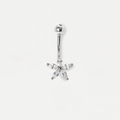 Steel Marquise Crystal Periwinkle Flower Belly Bar