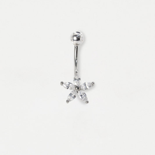 Steel Marquise Crystal Periwinkle Flower Belly Bar