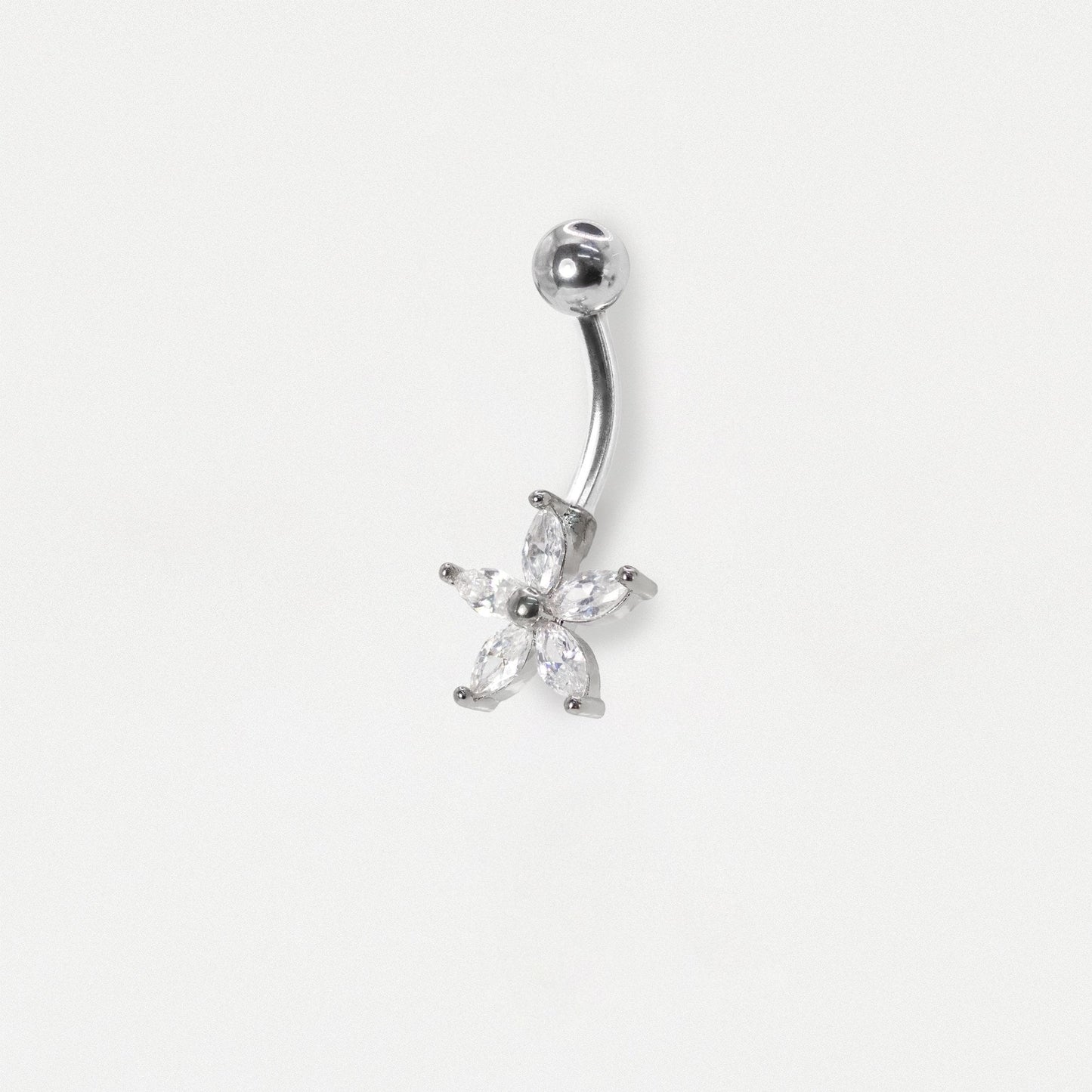 Steel Marquise Crystal Periwinkle Flower Belly Bar