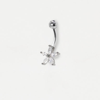 Steel Marquise Crystal Periwinkle Flower Belly Bar