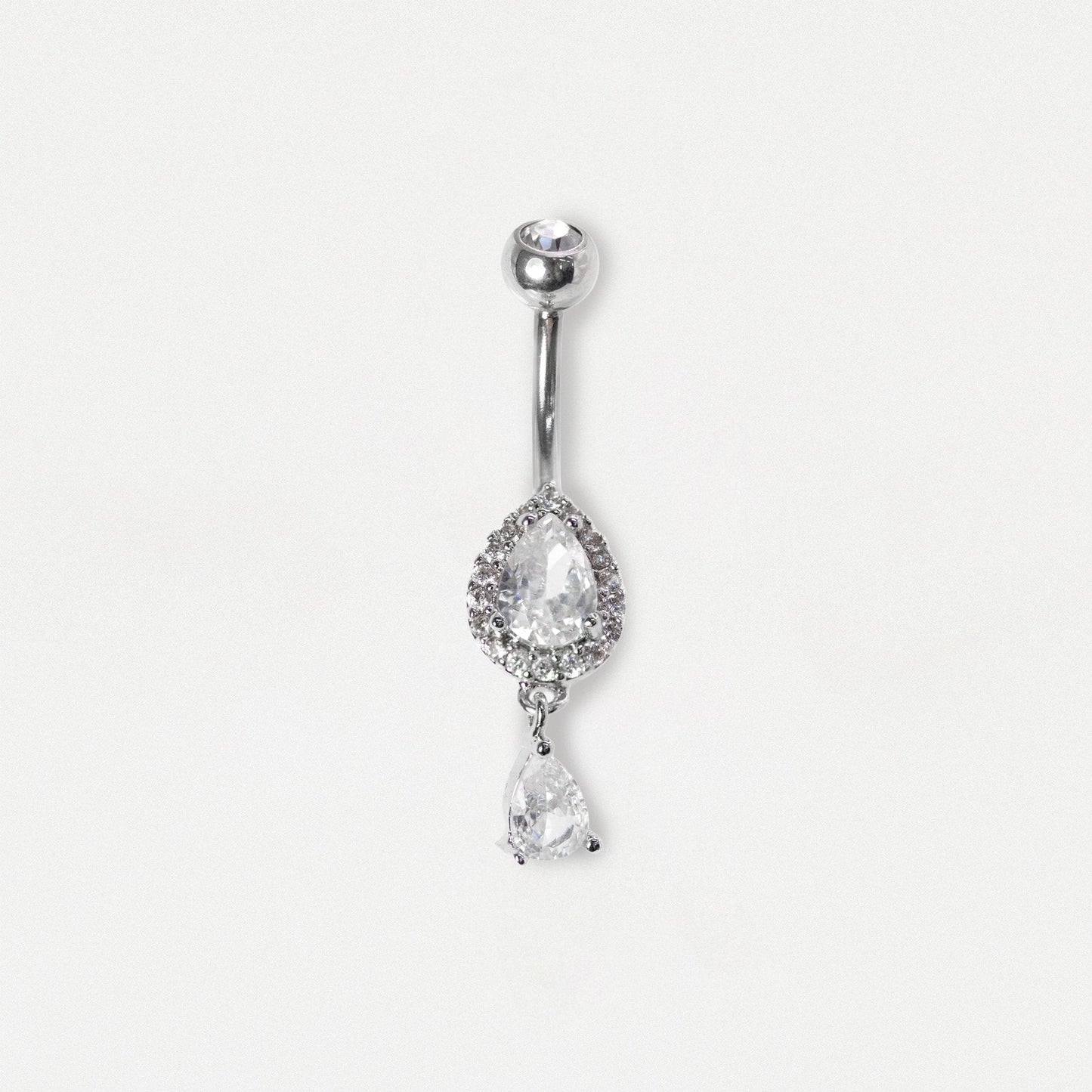 Steel Grand Pear Halo Dangle Navel Bar
