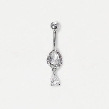 Steel Grand Pear Halo Dangle Navel Bar