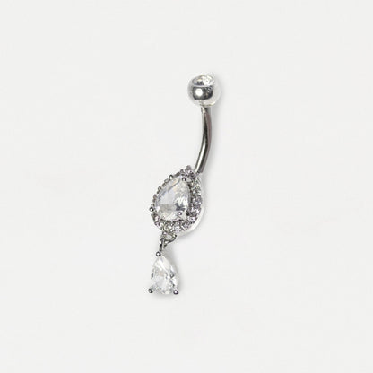 Steel Grand Pear Halo Dangle Navel Bar