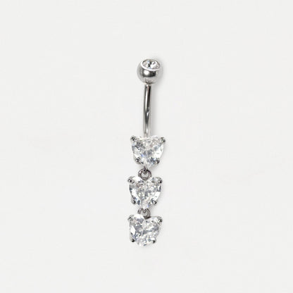 Steel Triple Heart Radiance Dangle Belly Bar