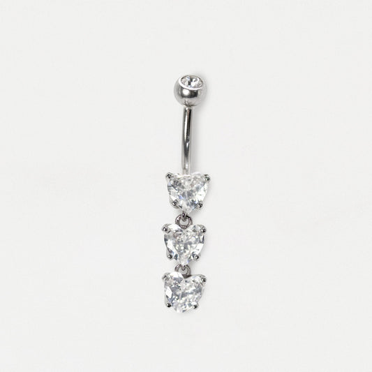Steel Triple Heart Radiance Dangle Belly Bar