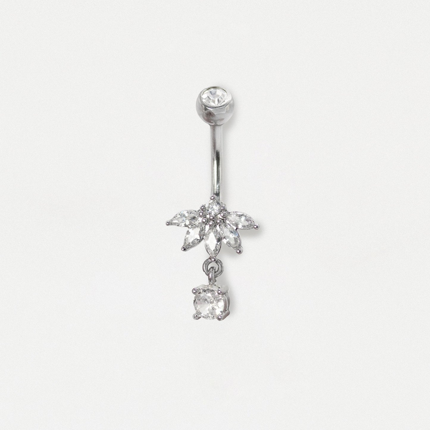 Steel Falling Petal Marquise Dangle Belly Bar