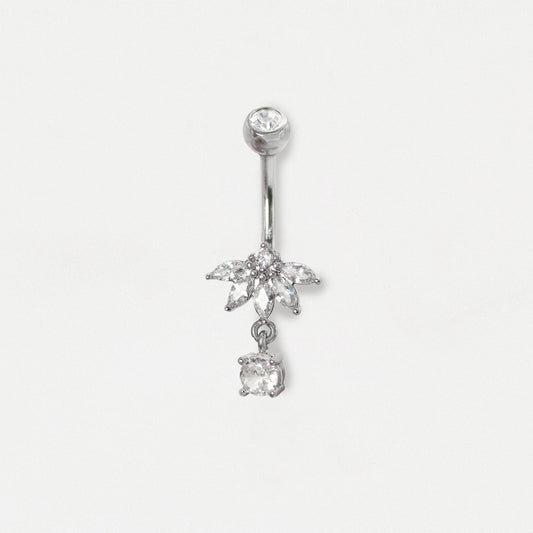 Steel Falling Petal Marquise Dangle Belly Bar