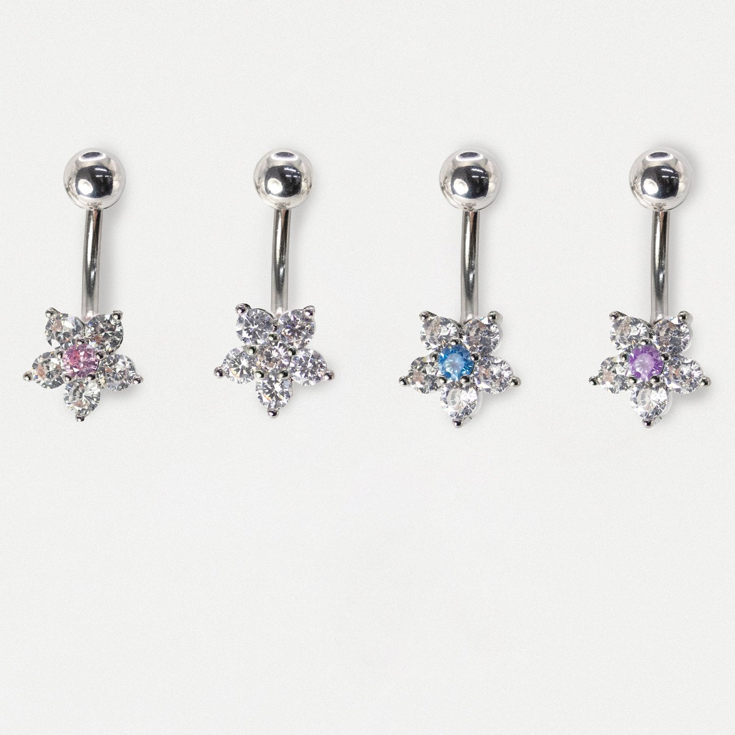 Steel Crystal Cluster Flower Navel Bar