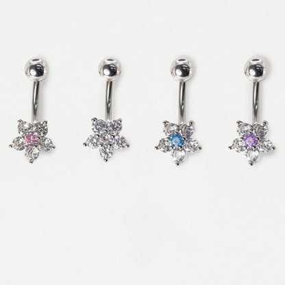 Steel Crystal Cluster Flower Navel Bar
