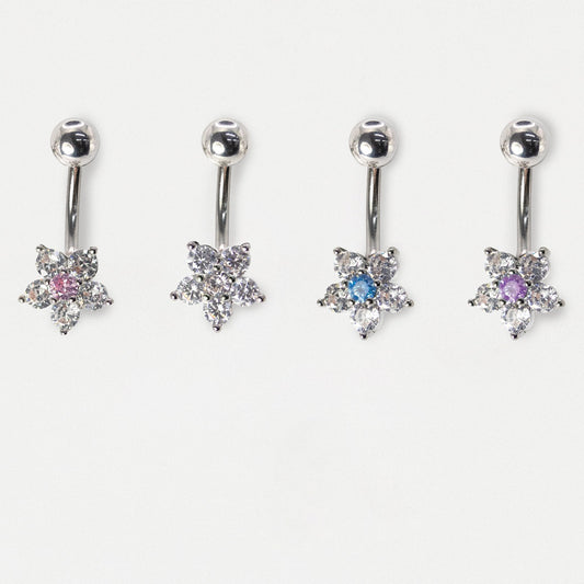 Steel Crystal Cluster Flower Navel Bar