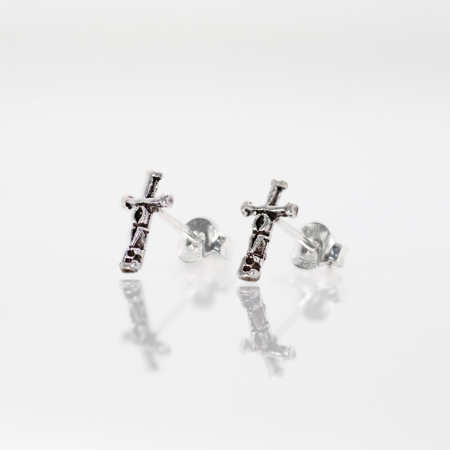 Silver Love Crosses Ear Studs