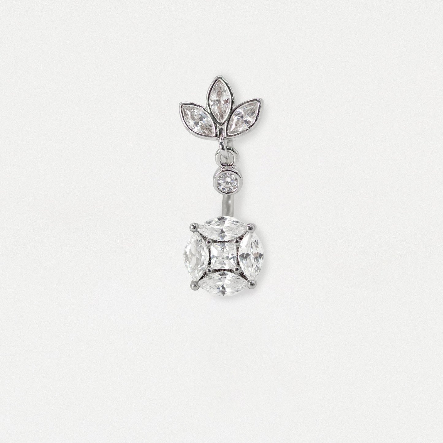 Steel Gemset Round & Lotus Charm Gem Navel Bar