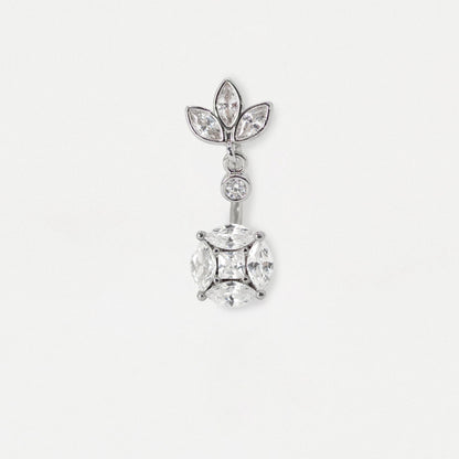 Steel Gemset Round & Lotus Charm Gem Navel Bar