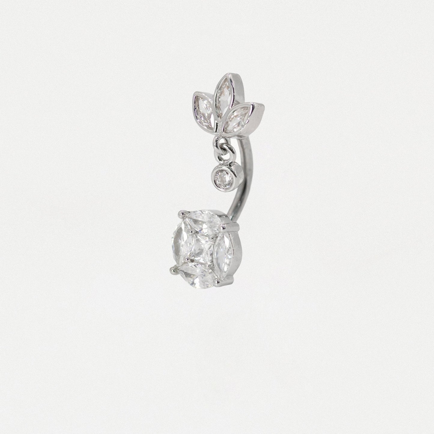 Steel Gemset Round & Lotus Charm Gem Navel Bar