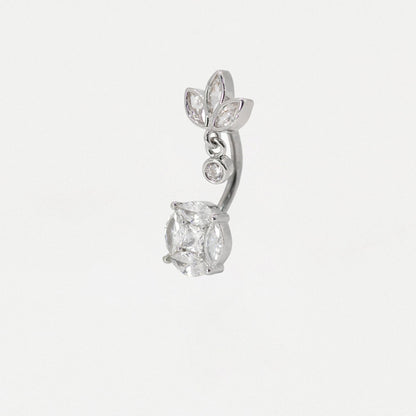 Steel Gemset Round & Lotus Charm Gem Navel Bar