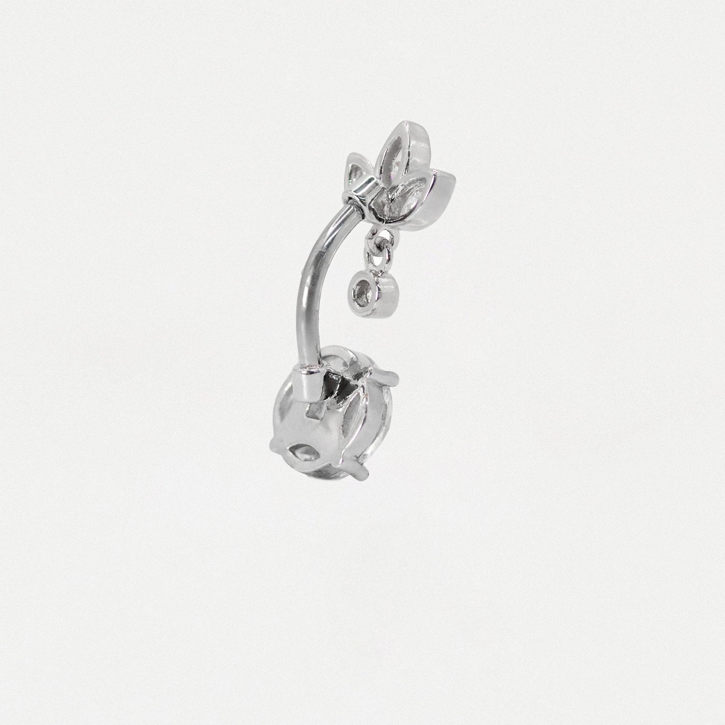 Steel Gemset Round & Lotus Charm Gem Navel Bar