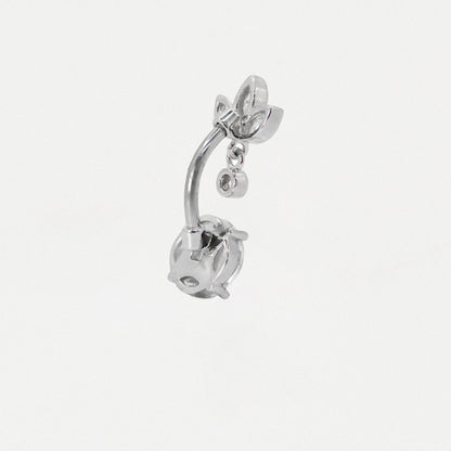 Steel Gemset Round & Lotus Charm Gem Navel Bar