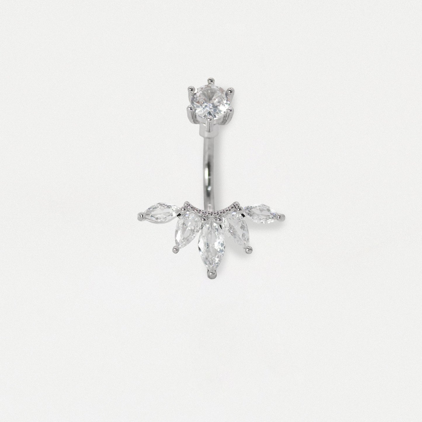 Steel Five Petal Crystal Belly Bar