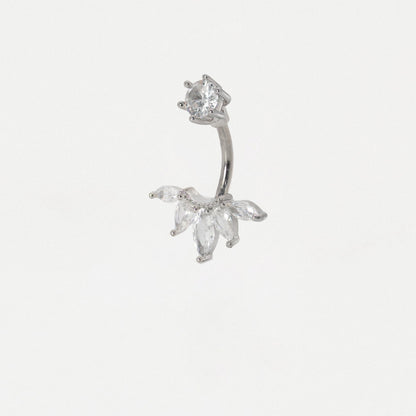 Steel Five Petal Crystal Belly Bar
