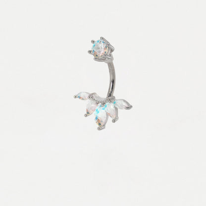 Steel Five Petal Crystal Belly Bar