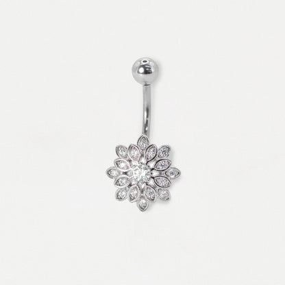 Steel Multi-Petal Crystal Flower Belly Bar