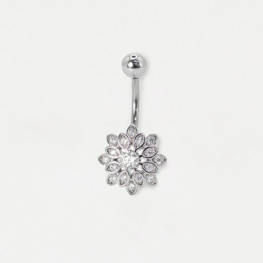 Steel Multi-Petal Crystal Flower Belly Bar