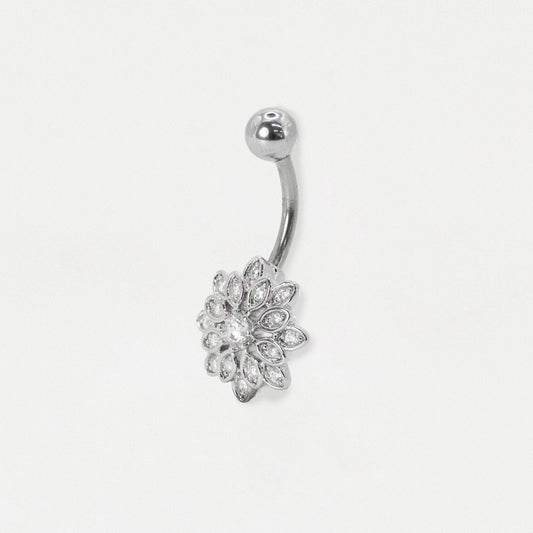 Steel Multi-Petal Crystal Flower Belly Bar