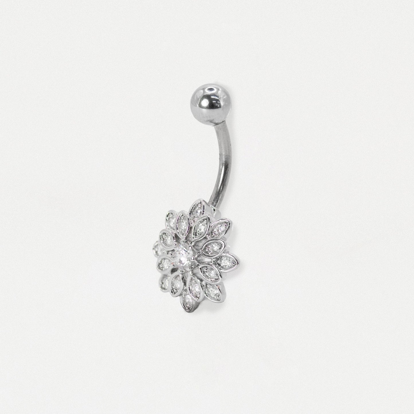 Steel Multi-Petal Crystal Flower Belly Bar