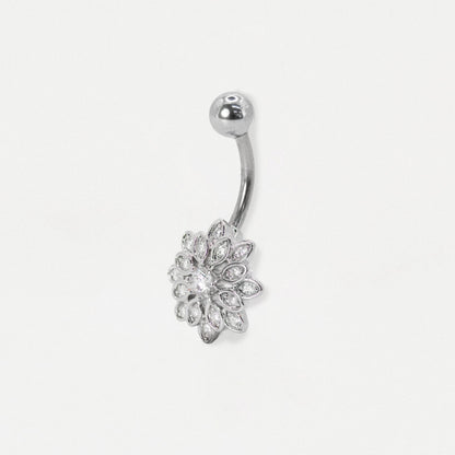 Steel Multi-Petal Crystal Flower Belly Bar