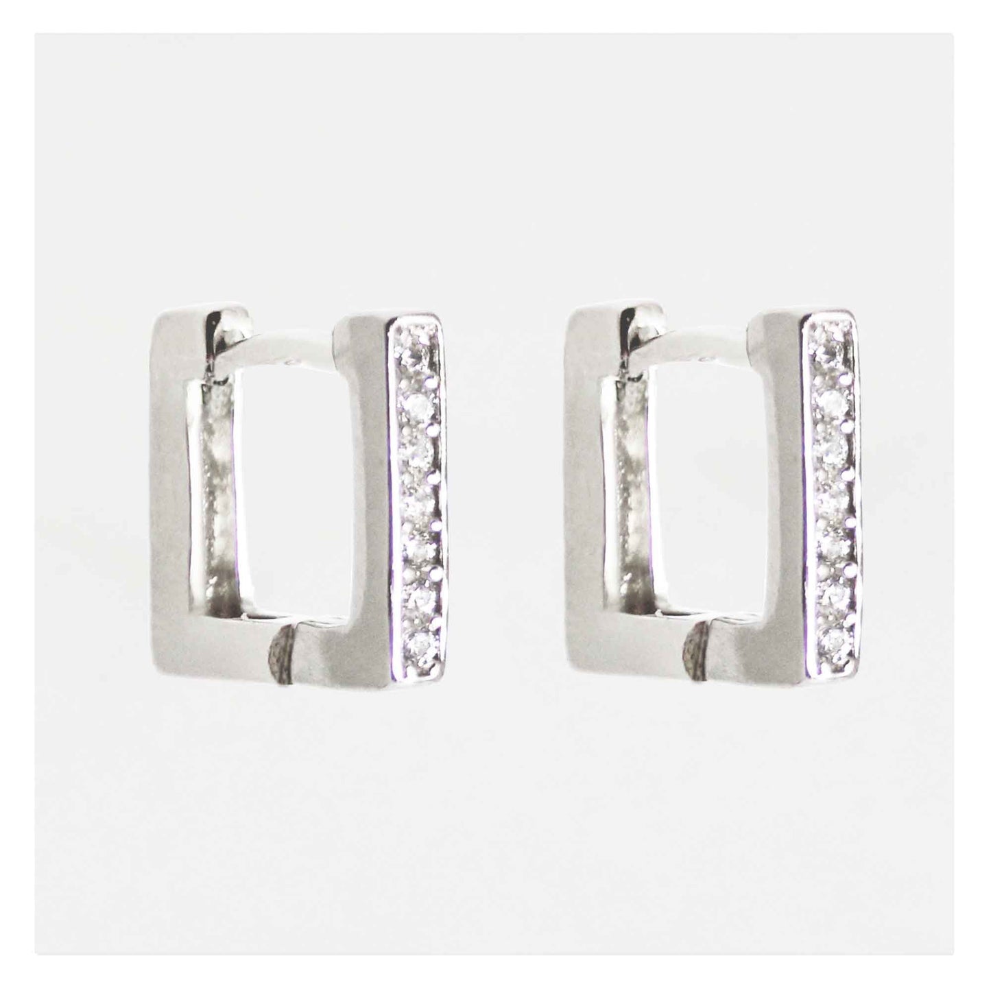 Silver Crystal Square Hoop Earrings - 10mm
