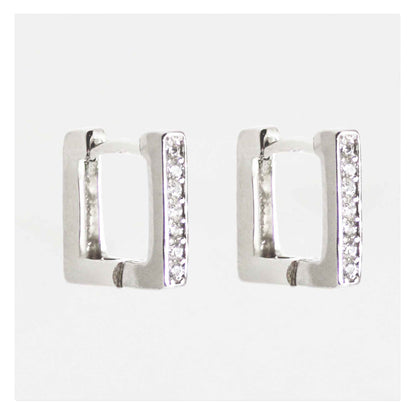 Silver Crystal Square Hoop Earrings - 10mm