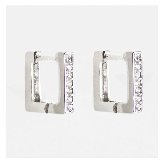 Silver Crystal Square Hoop Earrings - 10mm
