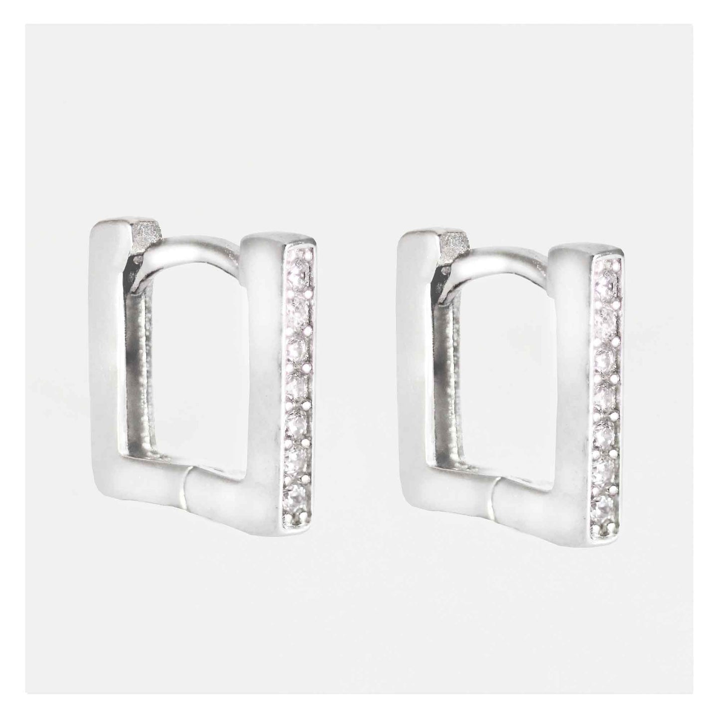 Silver Crystal Square Hoop Earrings - 10mm