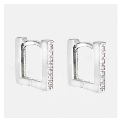 Silver Crystal Square Hoop Earrings - 10mm