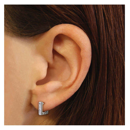 Silver Crystal Square Hoop Earrings - 10mm