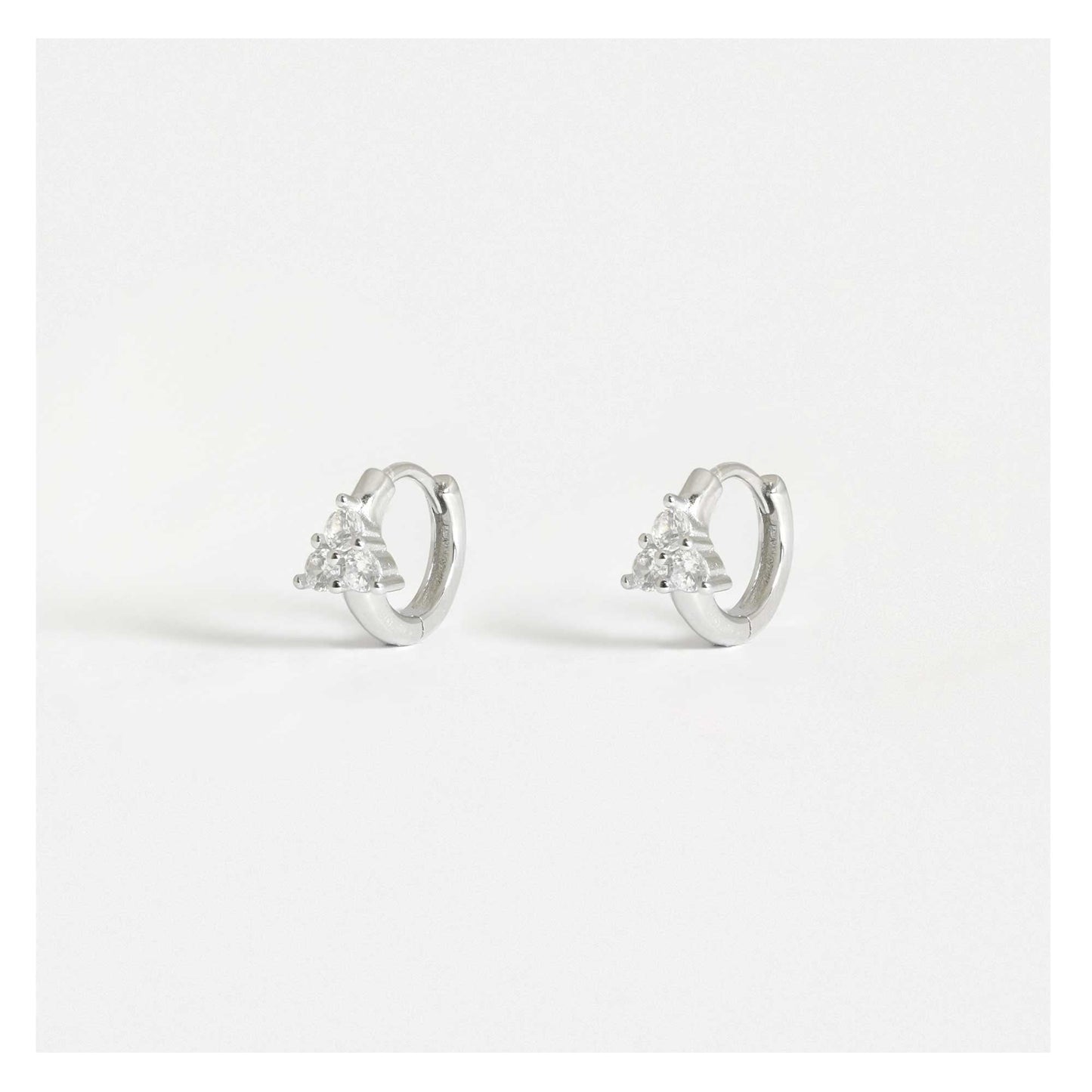 Silver Crystal Trinity Cluster Huggie Hoop Earrings - 8mm