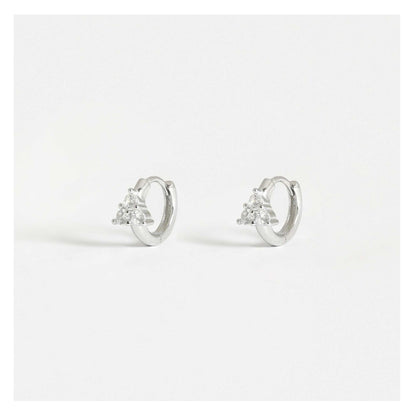 Silver Crystal Trinity Cluster Huggie Hoop Earrings - 8mm