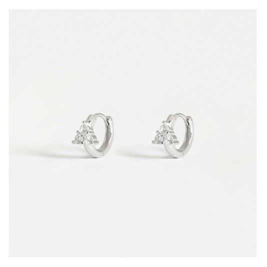 Silver Crystal Trinity Cluster Huggie Hoop Earrings - 8mm