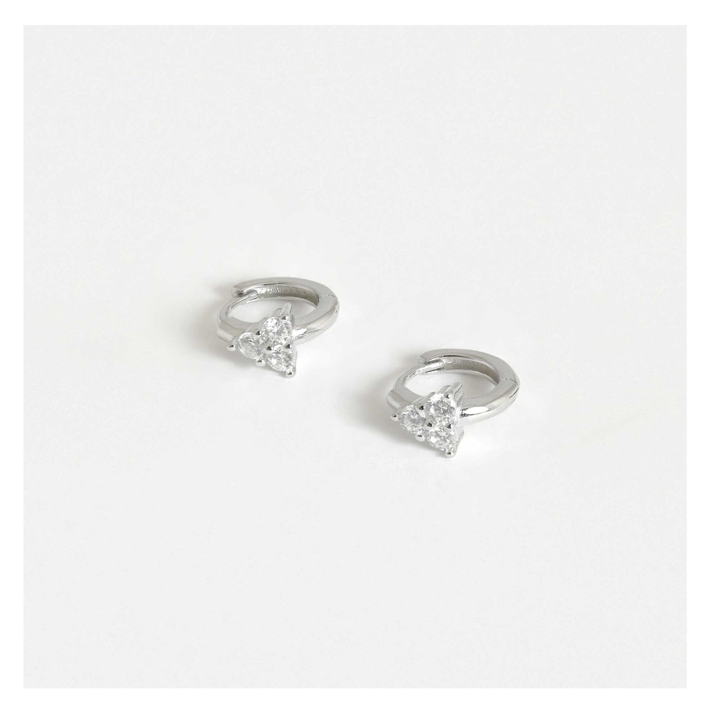 Silver Crystal Trinity Cluster Huggie Hoop Earrings - 8mm